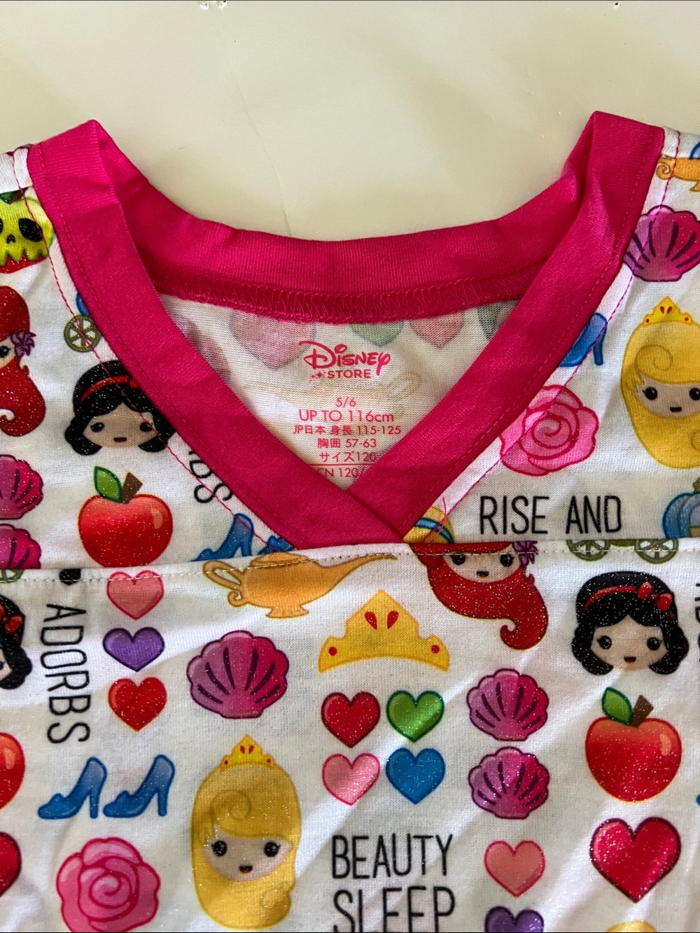 Disney Girls' White Nightgown with Multicolor Princess Emoji Print and Pink Trim - Picture 4 of 6